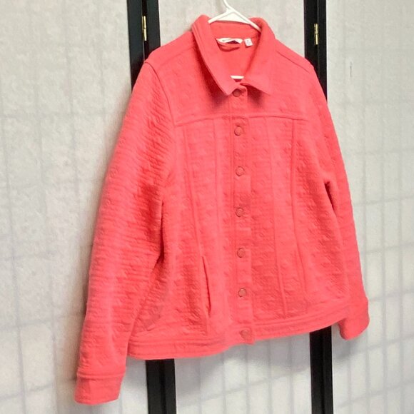 Isaac Mizrahi Live Coral Quilted Lightweight Bomber Jacket XL Short Button Coat - Picture 3 of 11